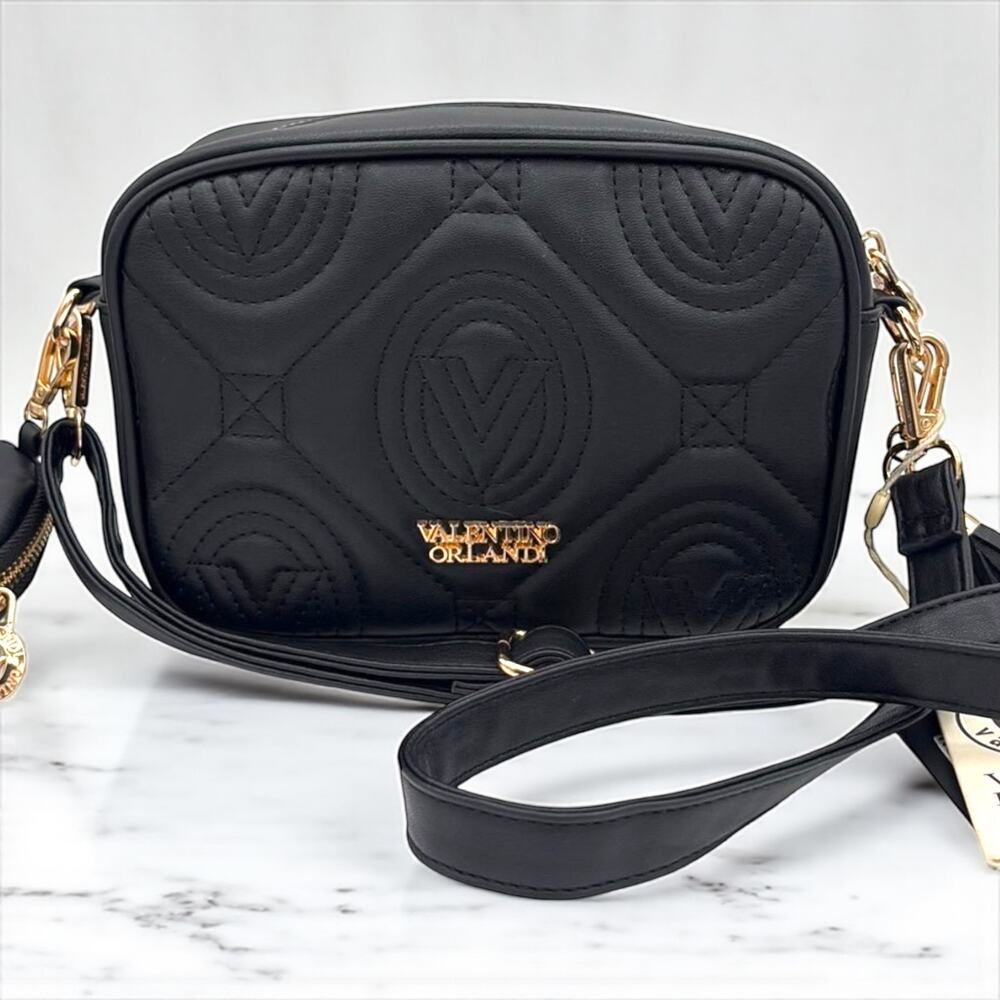 Valentino Orlandi Small Black Quilted Crossbody Camera Bag New With Tags - Picture 1 of 9